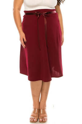 #ad Plus Size Solid A Line Knee Length Skirt with Waist Bow Tie Accent $36.95
