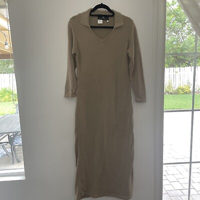 Peruvian Connection Sweater Dress Maxi 3 4 Sleeves Tan 100% Native Cotton Size S $69.94