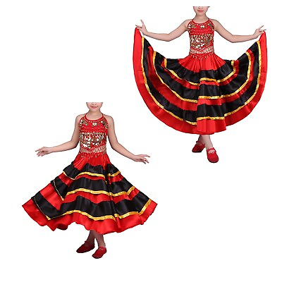 #ad US Kids Girls Dancewear Tiered Skirts Latin Costume Stage Long Modern Maxi Swing $9.85