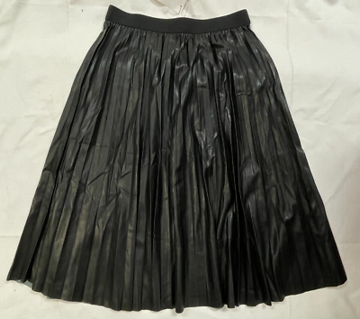 #ad Calvin Klein Women#x27;s Black Pleated Faux Leather Skirt Women#x27;s Size Medium $50.00