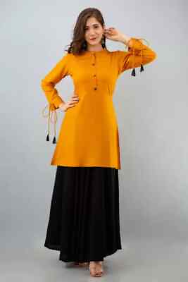 #ad Bollywood Rayon Top Kurta Skirt Set Women Designer Party Wear Tunic Kurti Dress $27.99