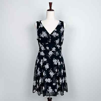 #ad Express Black Floral Chiffon Bodice Sleeveless Mini Dress $30.00