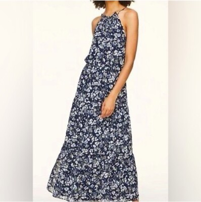 NWT LOFT Blue White Sleeveless Blouson Floral Maxi Dress Size Large $38.00