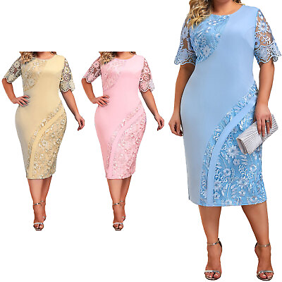#ad Womens Gown Breathable Dress Zipper Dresses Lace Cocktail Tea Length Elegant $9.11