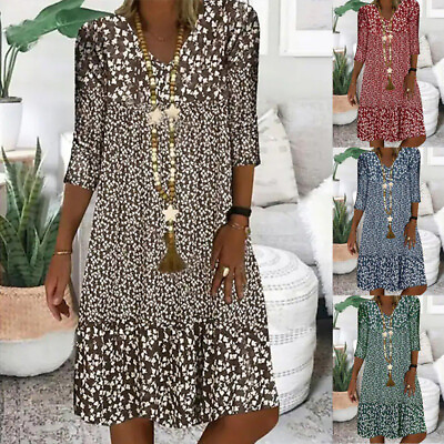 #ad Sundress Midi Dress Half Sleeve Boho Dresses Beach Holiday Summer V Neck Women $14.34