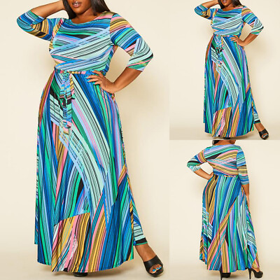 #ad Womens Print Long Maxi Dress 3 4 Sleeve Evening Gown Ladies Beach Boho Sundress $32.86