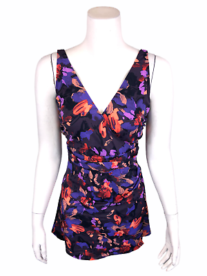 Denim amp; Co. Women#x27;s Beach Wrap Front Swim Dress Purple Floral Size 14 $24.00