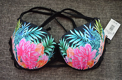 #ad Shade amp; Shore Shell Push Up Halter Bikini Top in Black Tropical VARIOUS SIZES $14.99