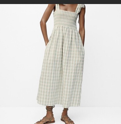 #ad Mango Vichy Checked Cotton Blend Summer Dress XL NEW $48.00