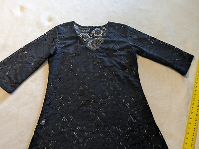#ad #ad Women#x27;s Portocruz Black Lace Swimsuit Cover Up Tunic Sz XL Fits L slits on side $10.00