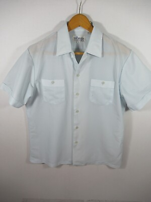 #ad Vintage 70s Sears Sea Breeze Shirt Men Medium Blue Short Sleeve Polyester $19.99