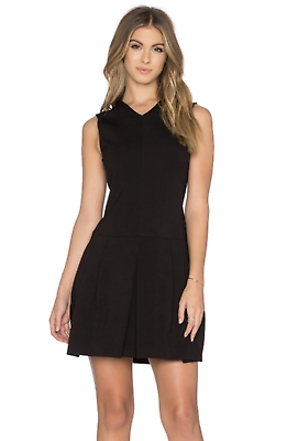#ad Vince Pleated Sleeveless Mini Skirt Dress V Neck Stretch Black 8 $395 Used $49.95