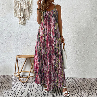 #ad Plus Size Womens Casual Holiday Boho Maxi Sundress Ladies Loose Long Dress Gown $24.69