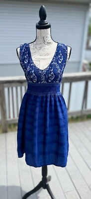 #ad Lapis Royal Blue Cocktail Fit Flare Dress Size M L $25.00