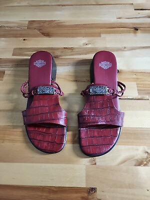 #ad Harley Davidson Womens Sandals Leather Red As Is Size 8.5 $17.99