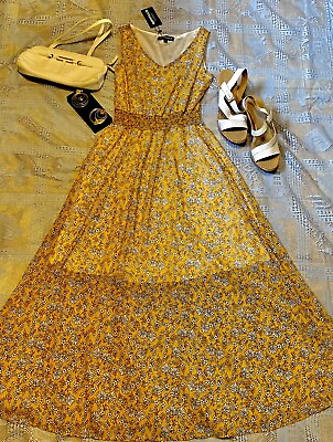 #ad Women#x27;s Fashion V neck Floral Print Maxi Wedding Beach Boho Long Dress  Yellow S $18.55