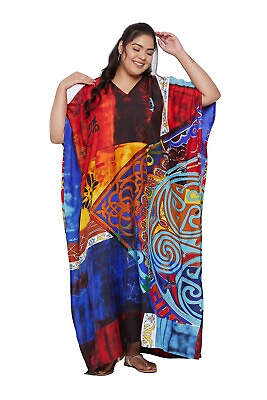Women Kimono Sleeve Multicolor Kaftan Boho Beach Cover Up Summer Long Maxi Dress $15.49