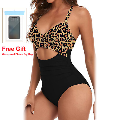 #ad Women Sexy One Piece Swimsuit Tummy Control Cutout High Waist Bathing Swimsuit $11.29