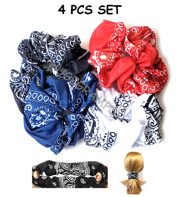 #ad #ad Paisley Bandana Boho Hair Scrunchie 4 PCS Set $6.04
