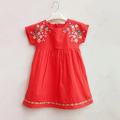#ad Baby Girls Embroidered Dress Summer Princess Dresses Cotton Blue Clothes Casual $14.42