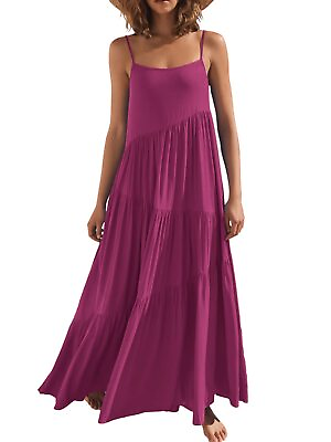LOGENE Summer Maxi Dresses for Womens Casual 2024 Spaghetti Strap Tiered Beach $27.99