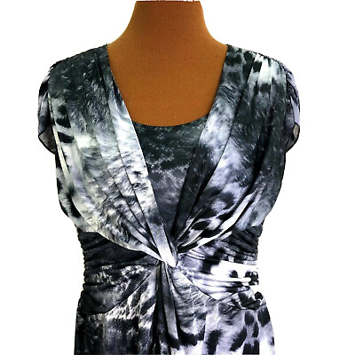 #ad Bisou Bisou Long Maxi Dress 14W Gray Mottled Cute Style Short Sleeve Modest $14.49