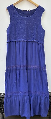 #ad Soft Surroundings Maxi Dress XL Purple Tiered Sleeveless Crew Neck Smocked $44.99