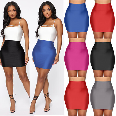 #ad Fashion Women Stretch Short Skirts High Waist Solid Slim Mini Skirts Party Club $12.31