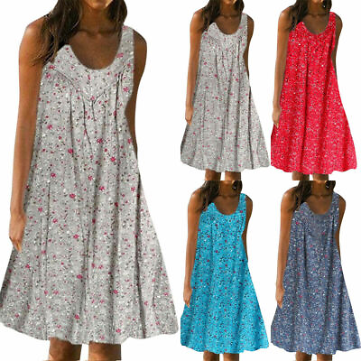 #ad #ad Women Summer Beach Sleeveless Dress Ladies Boho Holiday Mini Sundress Plus Size $17.88