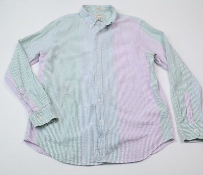 #ad J.Crew Seersucker Party Shirt Mens Large Purple Blue Long Sleeve Button Down $19.97