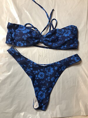#ad Women’s Two Piece Swimsuit Blue Floral Size Medium $7.99