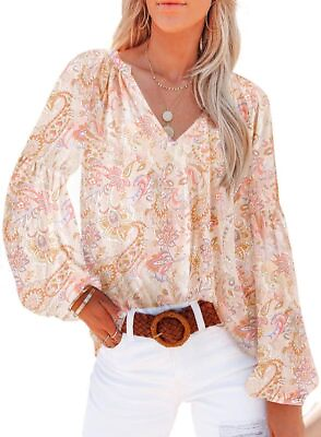 #ad #ad Women#x27;s Casual Boho Floral Print V Neck Long X Large 2 New Floral Apricot $42.85