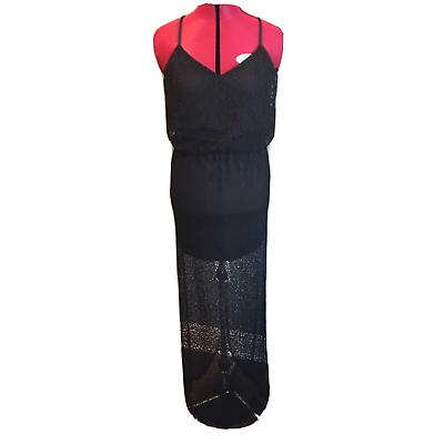 #ad #ad Chelsea Violet Dress Women#x27;s Size Medium Black Maxi Dress Lace Overlay NWT $24.99