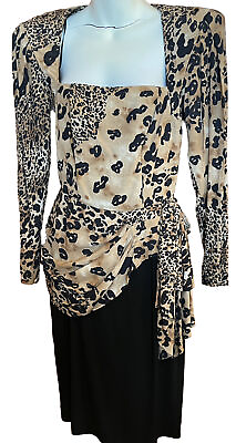 #ad Vintage Barbara Barbara CA Black Leopard Open Back Evening Dress Size 10 VTG $89.00