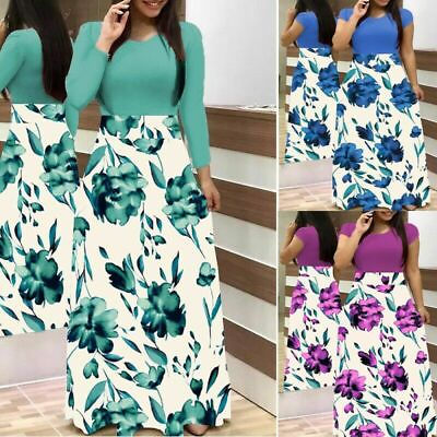 #ad Sexy Floral Boho Summer Maxi Sundress Long Sleeve Ball Gown Big Swing Dresses $19.46