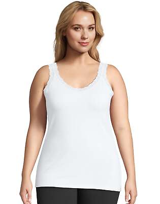 #ad Just My Size Stretch Jersey Cotton Lace Trim Women Camisole Top Cami Plus Size $14.99