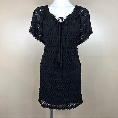 #ad Chelsea amp; Violet Black Crochet Lace Boho Dress M $18.94