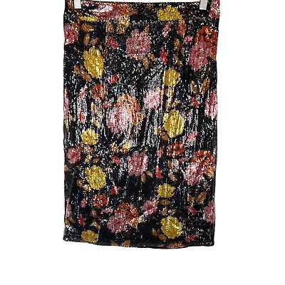 #ad G.I.L.I. Floral Printed Sequin Midi Length Pencil Skirt Black Floral Size 6 $20.00