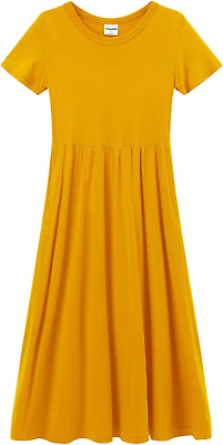 #ad Girls Short Sleeve Maxi Dress Solid Color Casual Long Dresses with Pockets 4 12 $33.99