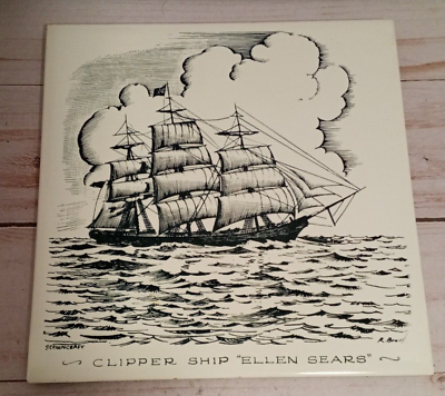 #ad Hand Decorated by ScreenCraft clipper ship Ellen Sears trivet tile 6x6inches $9.99
