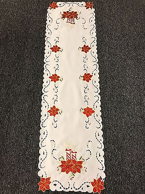 Christmas Holiday Party Red Poinsettia Embroidered Lace Table Placemat Runner $14.00