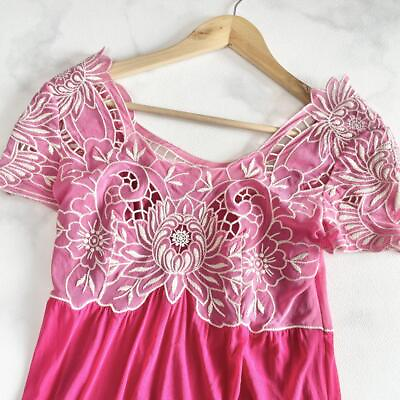 #ad Vivienne Tam Sheer Mesh Party Dress Short Sleeve 0 Knee Length Pink Flowers $244.23