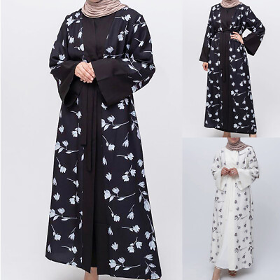 #ad Open Abaya Muslim Women Print Kimono Maxi Dresses Dubai Cardigan Islam Arab Robe C $30.78