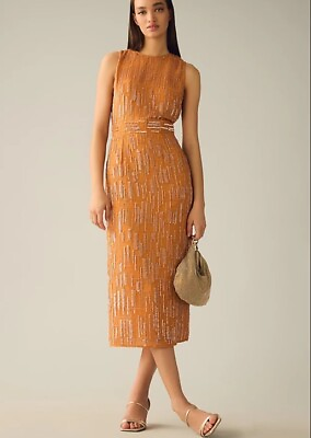 #ad Mac Duggal Beaded Sleeveless Sheath Cocktail Dress Size 14 Saffron Orange $160.00