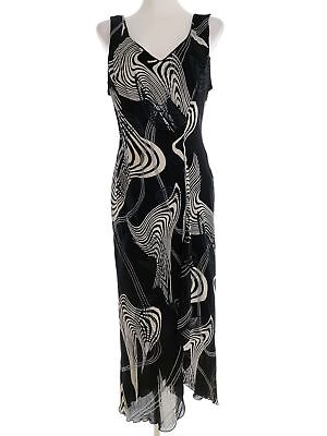 #ad Size 16 44 Black Long Maxi Dress Viscose 100% Sleeveless Asymmetrical $54.74