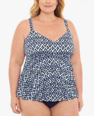#ad SWIM SOLUTIONS One Piece Swimsuit Fauxkini Navy Print Plus Size 22W $119 NWT $29.99