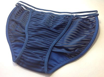 Women PantiesBikinis Size S 5 Small Dark Blue Striped W Netamp;decoration Soft $11.99