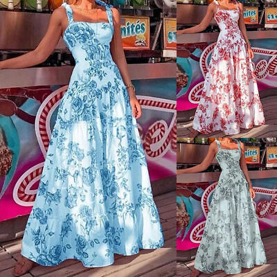 #ad Women Boho Long Dress Sleeveless Floral Maxi Sundress Summer Holiday $19.99