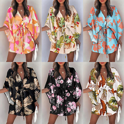 Plus Size Boho Beach Sundress Ladies Loose Tunic Summer Mini Dress Casual Print $16.13