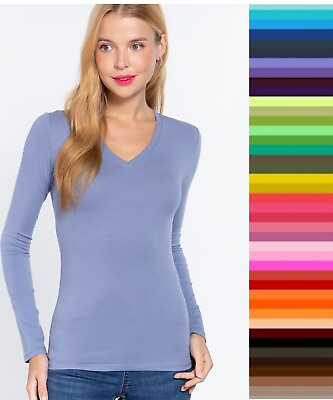 T Shirt V Neck Long Sleeve Active Basic Top Size S XL Plus 1X 2X STORE CLOSING $9.07